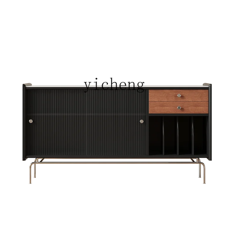 XL Color Matching Solid Wood Sideboard Cabinet Black Fashion Restaurant Storage Cabinet Tea Cupboard