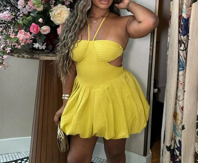 

Women Sleeveless Strapless backless Big Swing Pleated Mini Dress 2024 Fashion Street Vestidos Sexy Chic Summer Daily Dresses