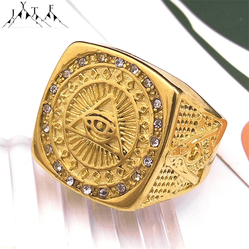 

Punk Mysterious Eye of Providence Ring for Men Stainless Steel Gold Color Medieval Masonic All-seeing Eye Biker Jewelry RRR530