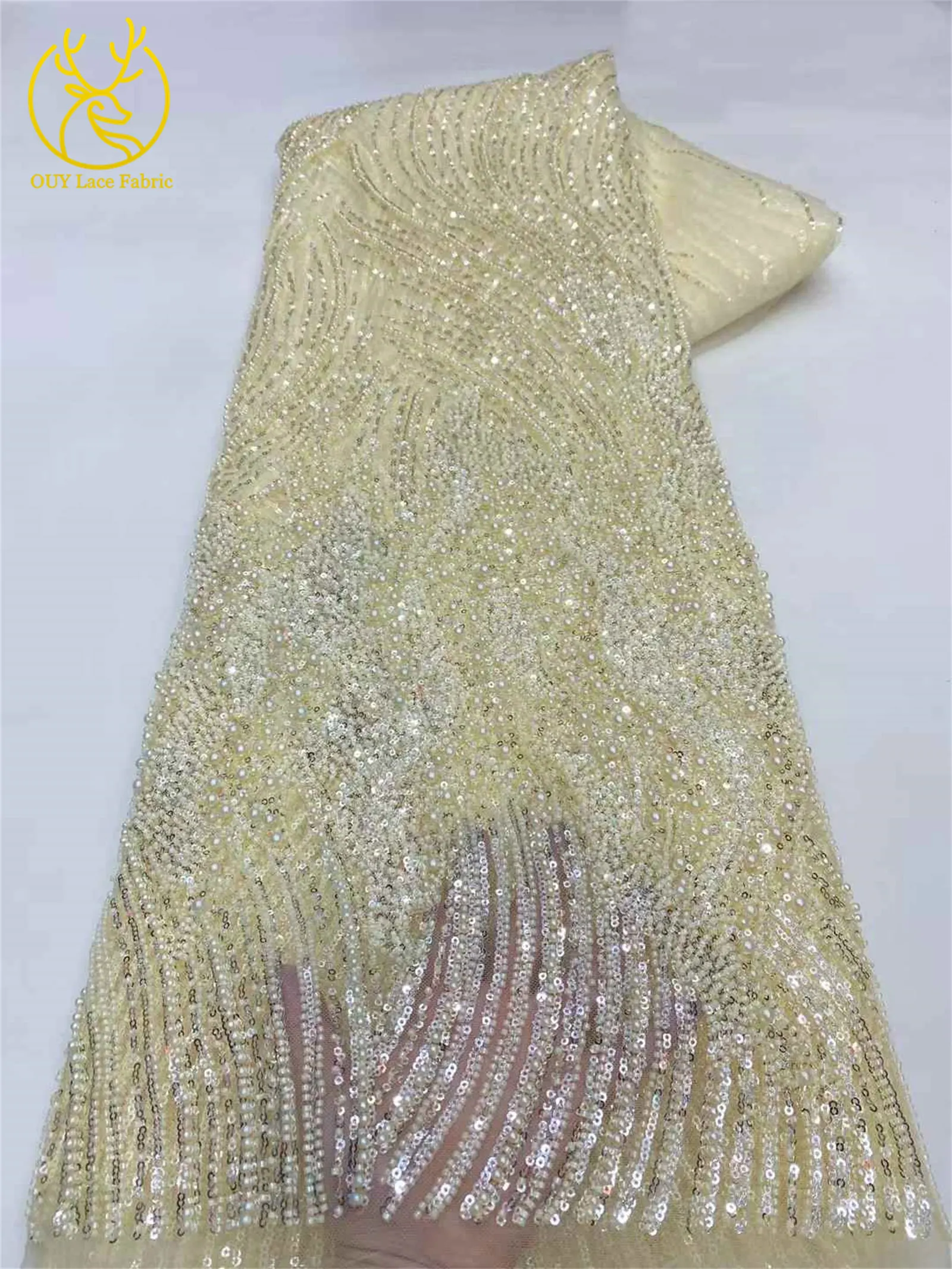 Rosa afrikanischer Bräutigam-Perlenstoff 2026, hochwertiger französischer nigerianischer Pailletten-Tüll-Spitzenstoff für Party, Hochzeit, Kleid, Nähen – Detail 18