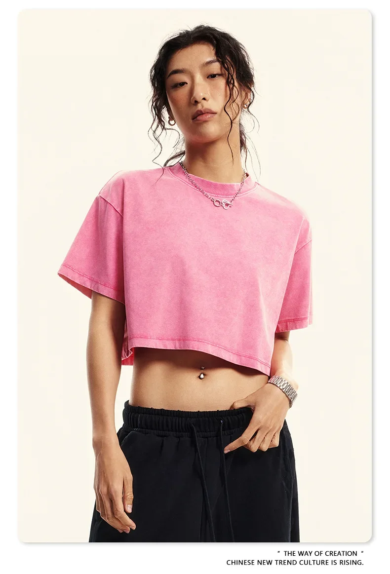 Mujer Primavera y Verano Crop Spicy Girl Outfit Camiseta deportiva de manga corta holgada de estilo corto Mujer