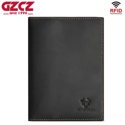 GZCZ New Real Leather Anti-magnetic Wallets Multifunctional Men's Handmade Ultra-thin Zipper Card Passport Cover Billfold