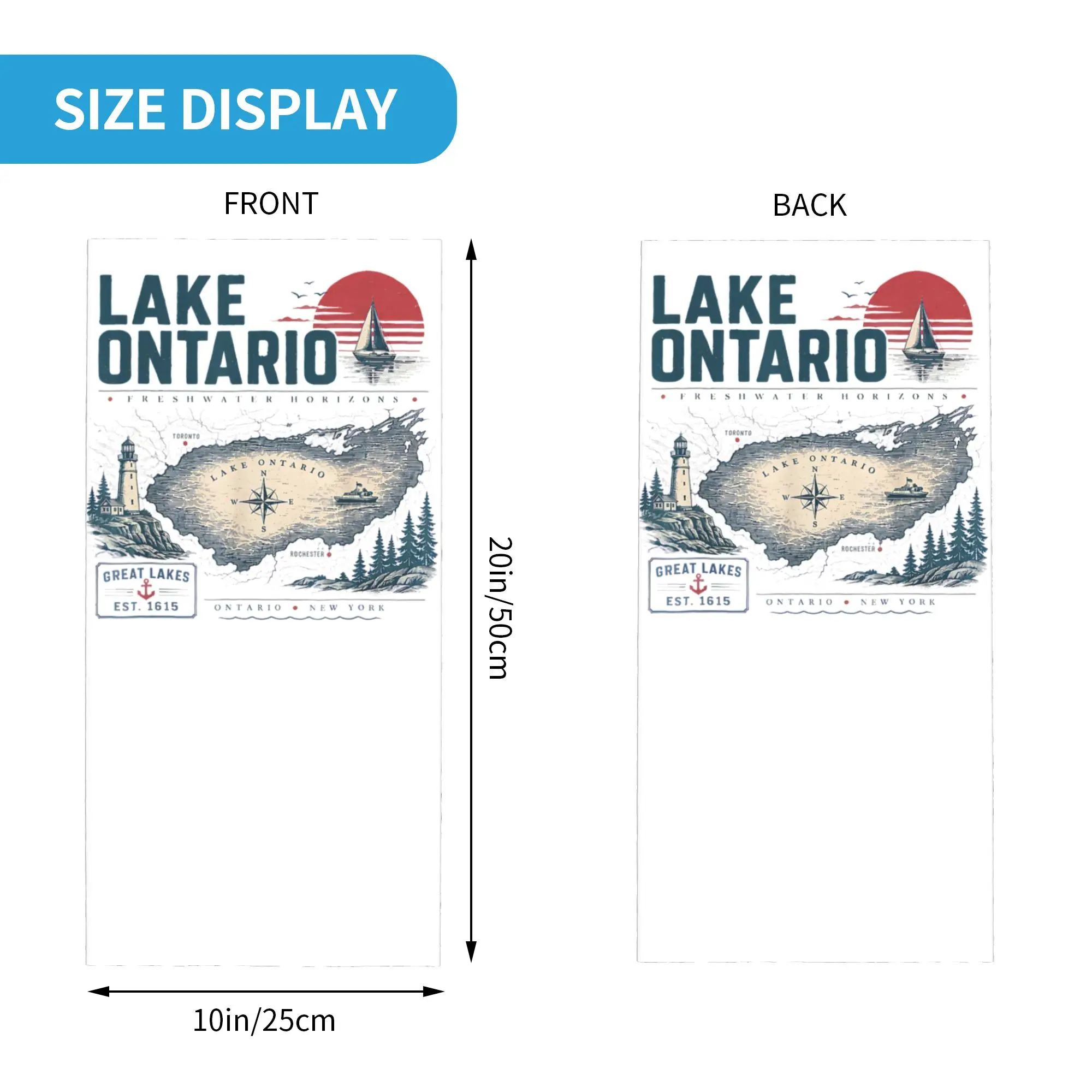 Lake Ontario Map Vintage Est 1615 Bandana Neck Cover Printed Great Lakes Balaclavas Face Mask Scarf Headband Men Women Adult