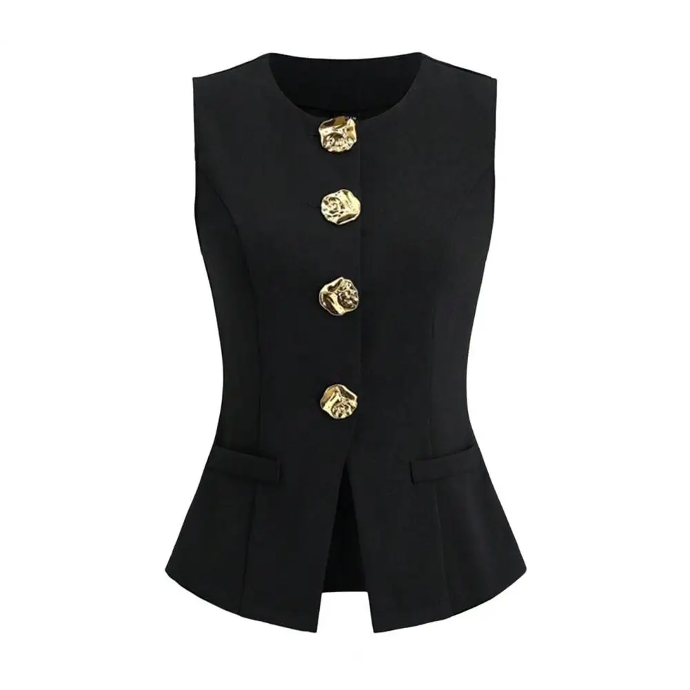 

Женский деловой жилет-блейзер без рукавов, на пуговицах, для офиса, повседневный, элегантный, топ-жилетка