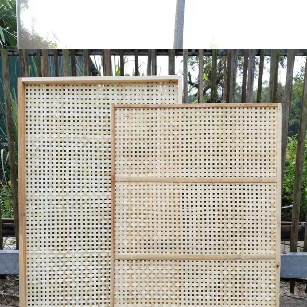 Handcrafted Bamboo Tray Rectangular Woven Sieve Basket Sustainable Food Dehydrator Rustic Decorative Kitchen Organizer