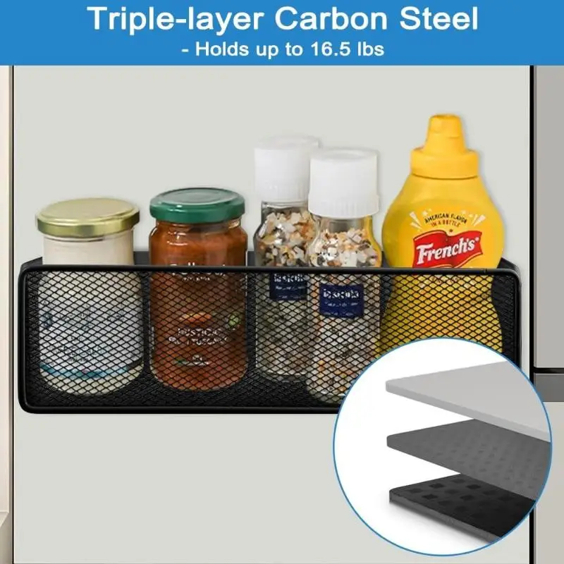 Magnetic Fridge Side Organizer Shelf High Suction Power Durable Storage Box for Kitchen Spices Napkins Small Household Items