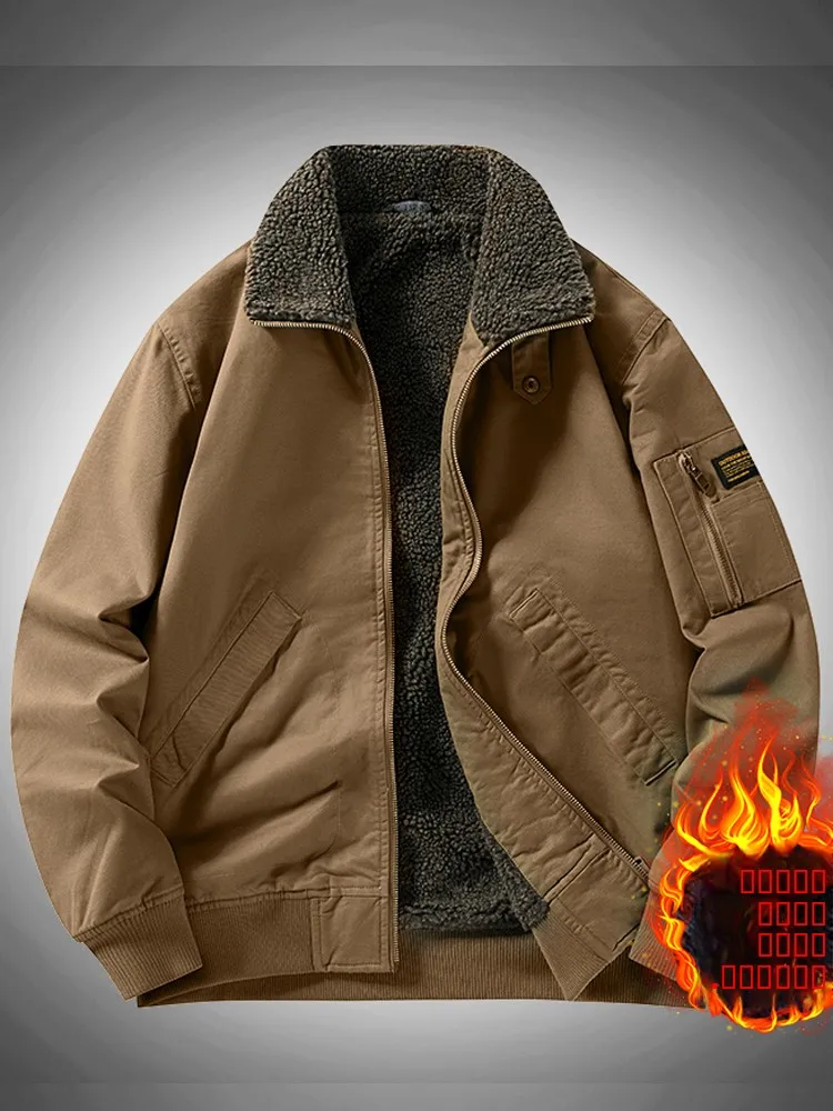 

Men's Pure Cotton Fce Lined Thiened Winter Jaet Collar Woolen Lamb Fur Northeast Workwear Cotton Coat Faion Urban Sle