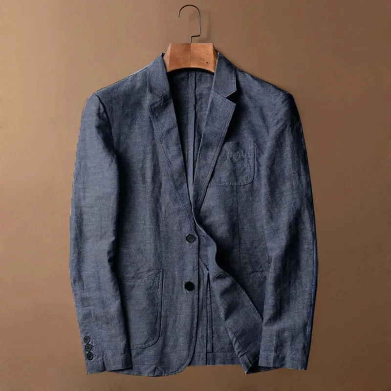 

Pure Linen Men's Casual Suit Jaet Thin Cotton Linen Spring Autumn Top irt Faion Urban Busin Casual round Hemline