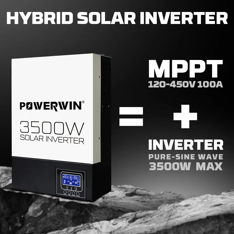 POWERWIN HI3500 Hybrid Solar 3500W 24V Pure Sine Wave 100A MPPT Charge Controller removable screen LCD Off-grid Battery