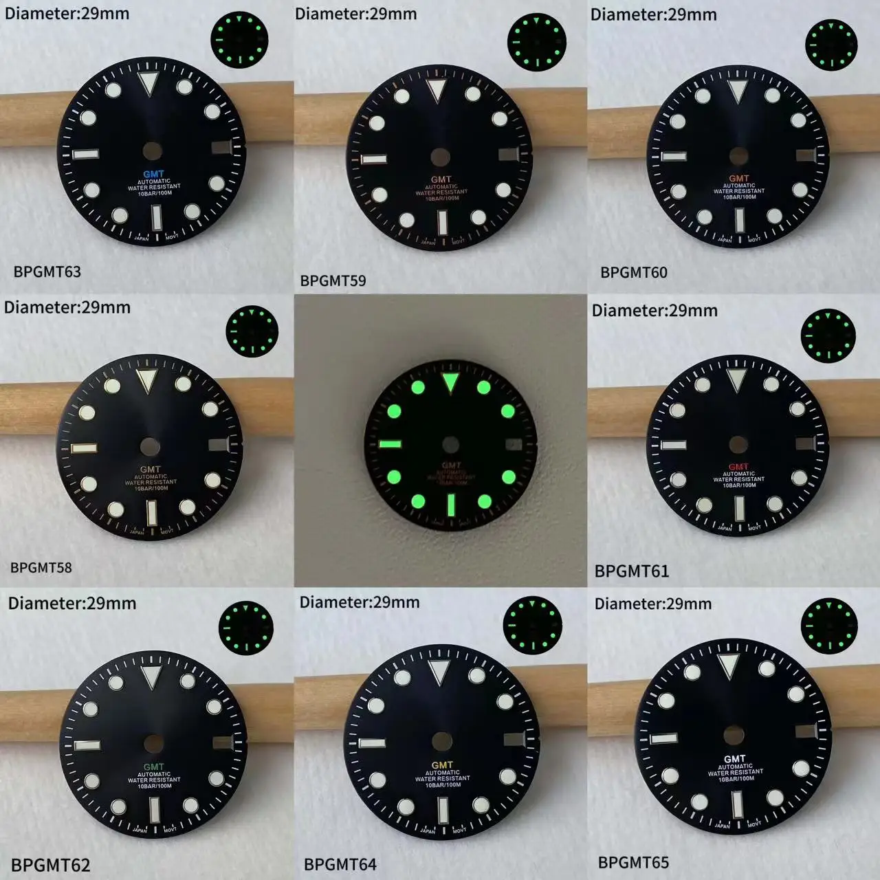 

28.5mm GMT Patterned Black Four Needle Dial Accessory With Green Glow Suitable For NH34 Movement 29mm Dial Of Men's Watches