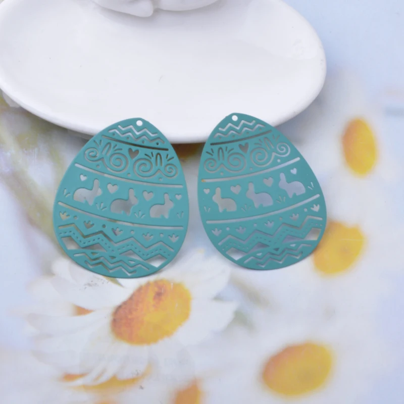20 Stück AB7597 Messing Goldene Ovale Osterhase Liebesmuster Anhänger Bunte Charms DIY Schmuck Ohrringe Herstellung – Detail 7