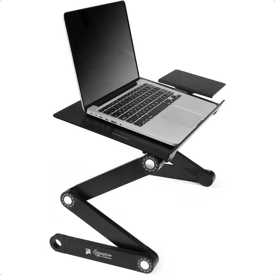 

Portable Adjustable Aluminum Laptop Desk Stand Table Vented w CPU Fans Mouse Pad Side MountNotebookBookLight Weight Ergonomic T
