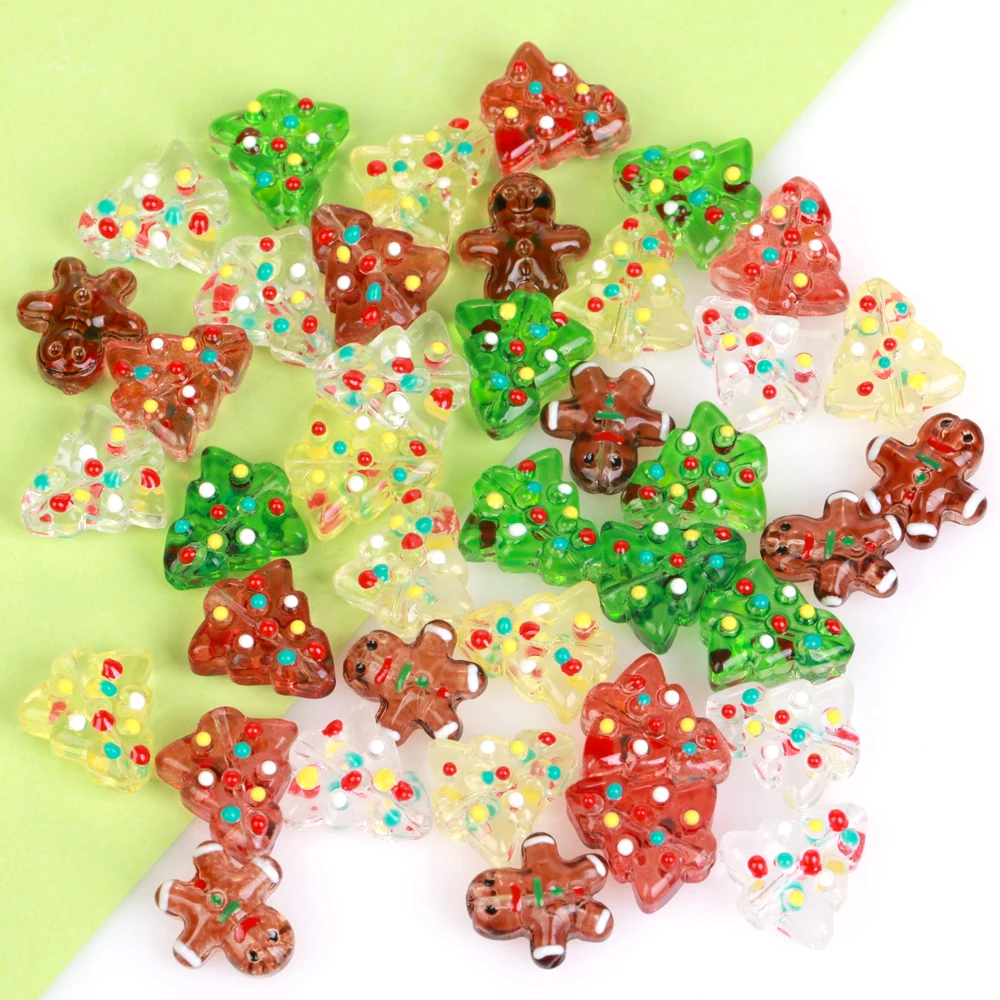 5Pcs 14-16mm DIY Hand Painted Christmas Tree Lampwork Beads For Jewelry Making Bracelet Necklace Earrings Xmas Gift Accessories