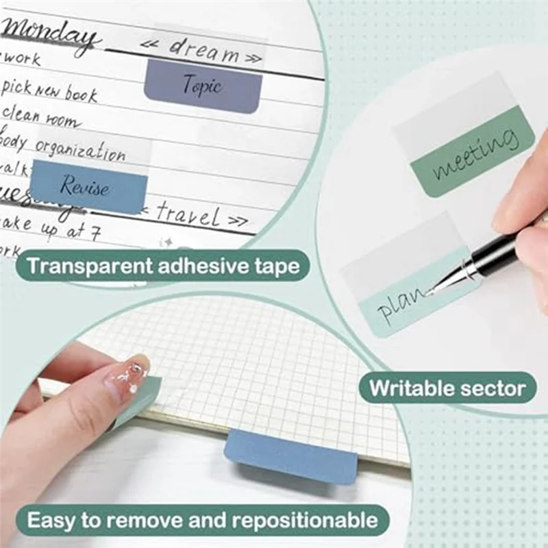 AEE7-Sticky Index Tabs Multicolor Self-Adhesive Book Tabs Writable Page Tabs Transparent For Notebooksfiles