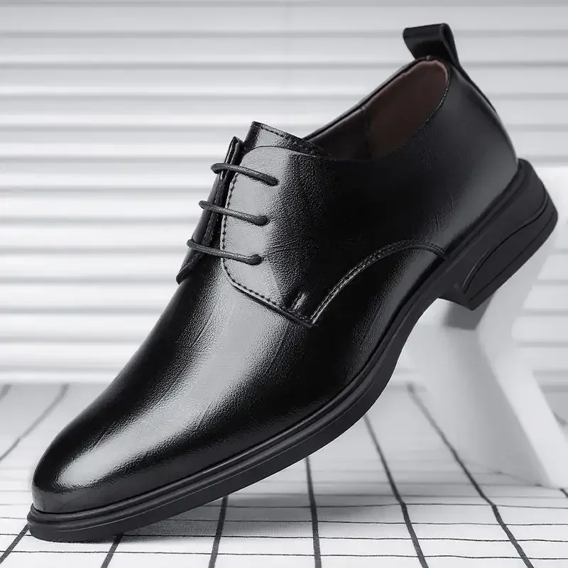 

New Men's Handmade Business Shoes Pointed Derby Dress Shoes Genuine Leather Lace up Men's Shoes