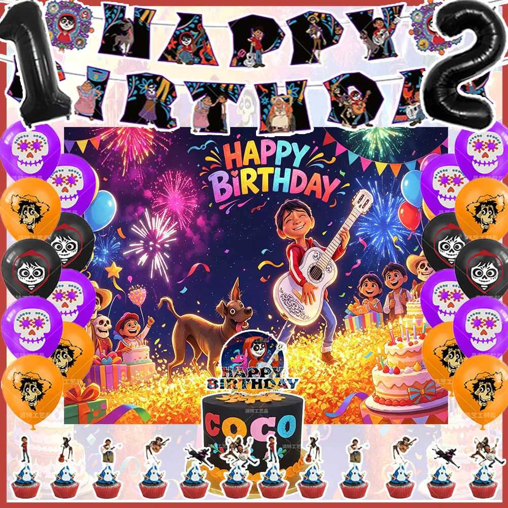 Cartoon Film Coco Birthday Party Supplies Ghost Face Banner Mexican Balloons Cupcake Toppers Backdrops Halloween Birthday Gifts