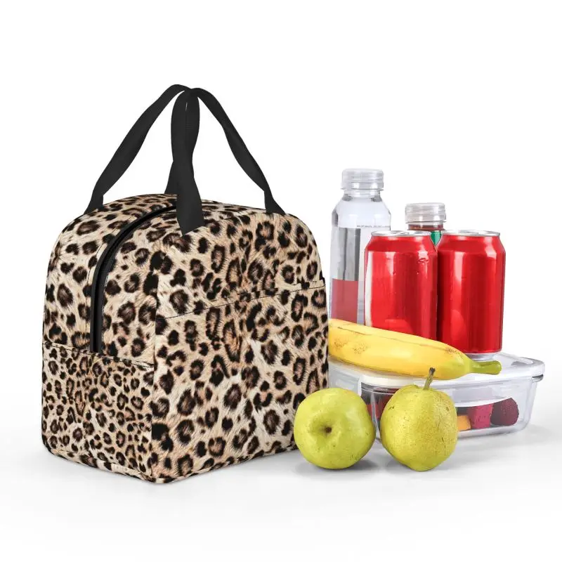 Leopard Print Insulated Lunch Bags for Women Animal Skin Resuable Thermal Cooler Food Lunch Box Work School Travel