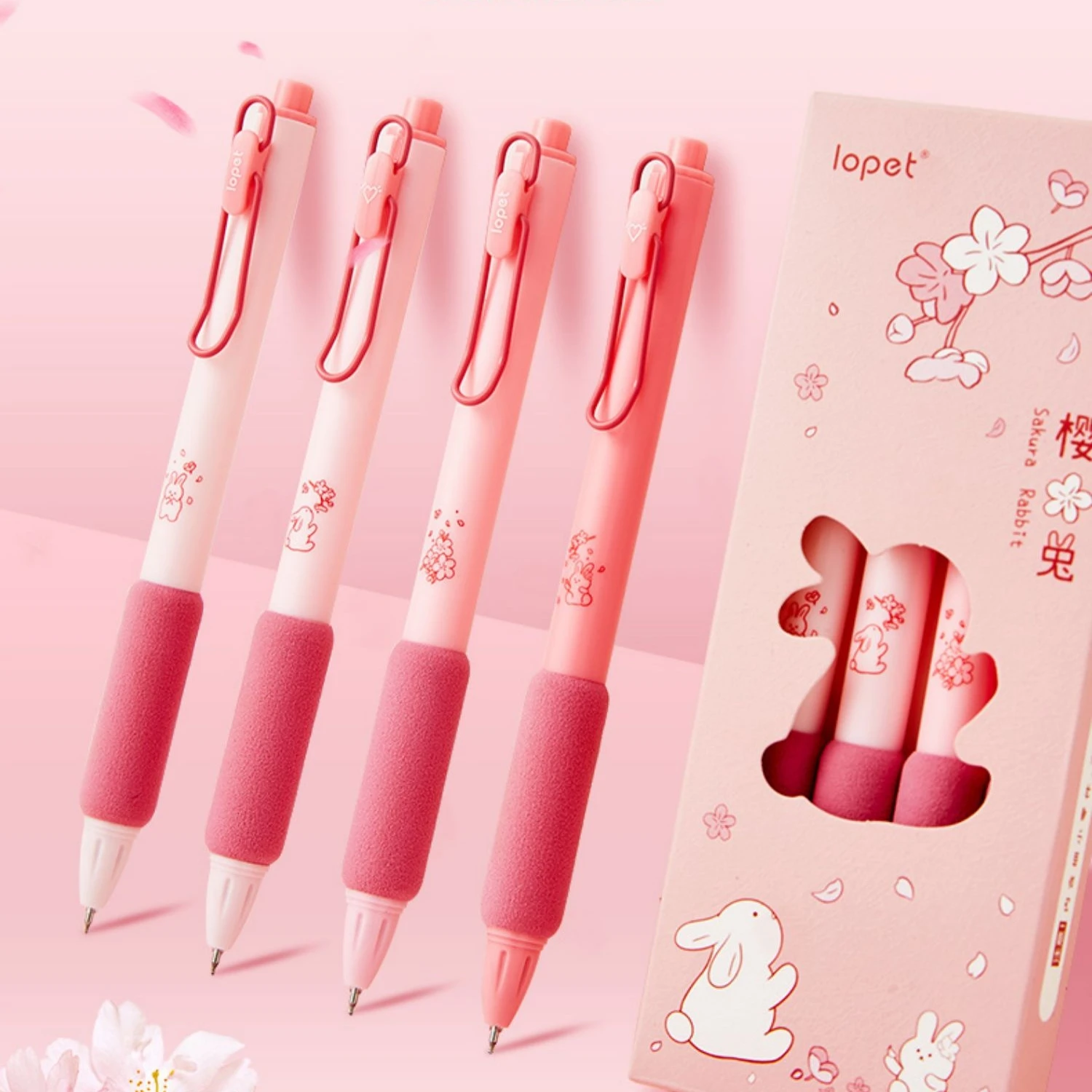 4pcs Sakura Rabbit Gel Pens Set Soft Holding 0.5mm Ballpoint Black Color Ink for Writing Office School F7385