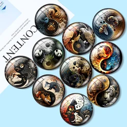 Cabujones redondos de cristal para hacer fotos, cabujones de animales, Tigre, gato, Lobo, abeja, Yin y Yang, 10 piezas, 12mm/18mm/20mm/25mm