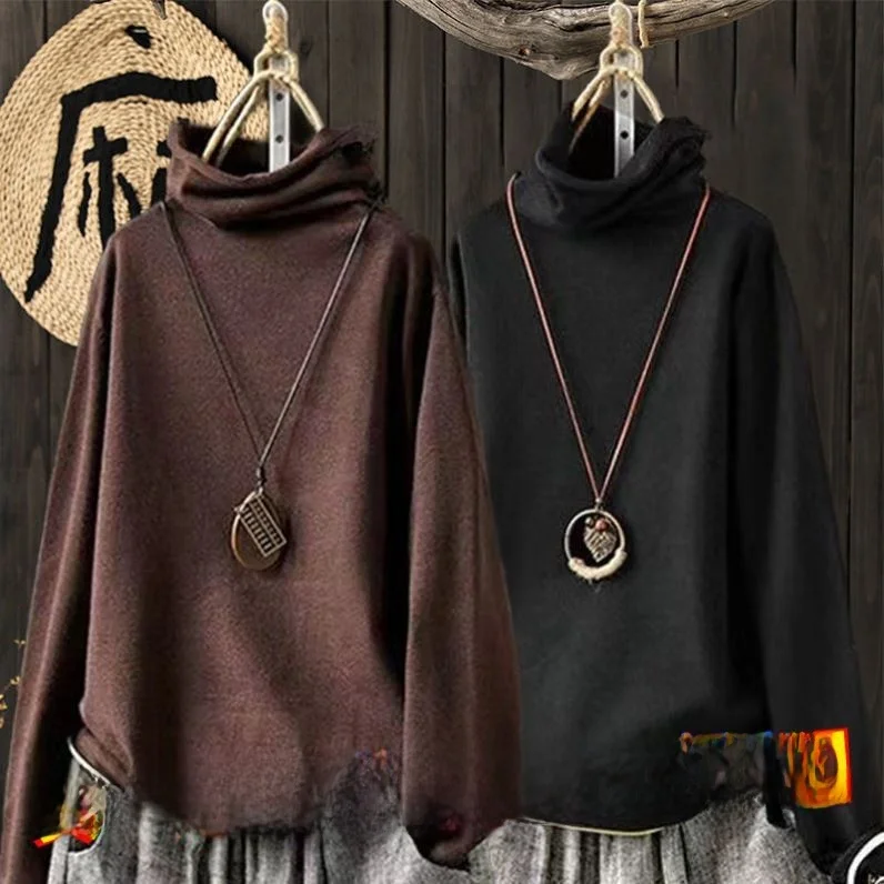 Women's High Collar Fleece Lined Thickened Base Shirt Warm Top Large Size T Shirt All Matched Single Two Pieces Lieoyuarn