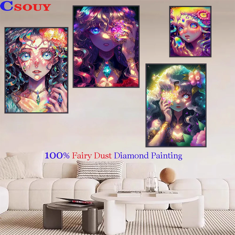100% Fairy Dust Diy Diamond Painting Cross Stitch Big Eyes Beauty Cartoon Embroidery Square Mosaic Home Decor Needlework Crystal