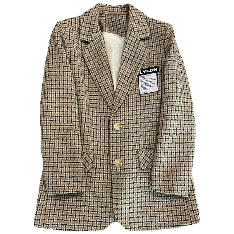 Giacca Blazer scozzese donna autunno inverno Casual giacca di lana di alta qualità monopetto moda Blazer larghi cappotto femminile