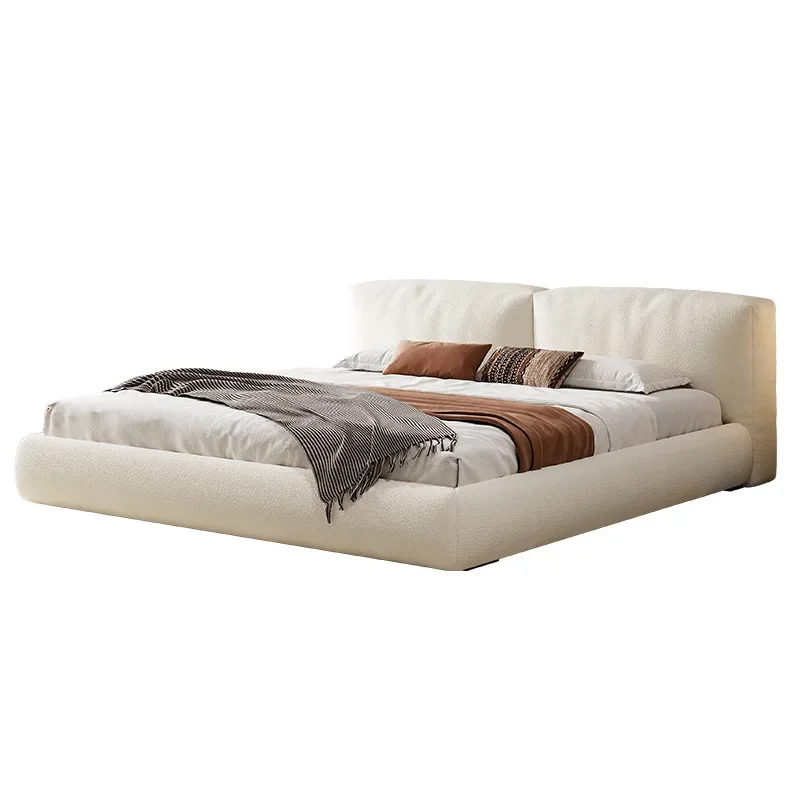 

Cream wind white cat scratching cloth bed French tofu block floor master bedroom modern simple double fabric bed