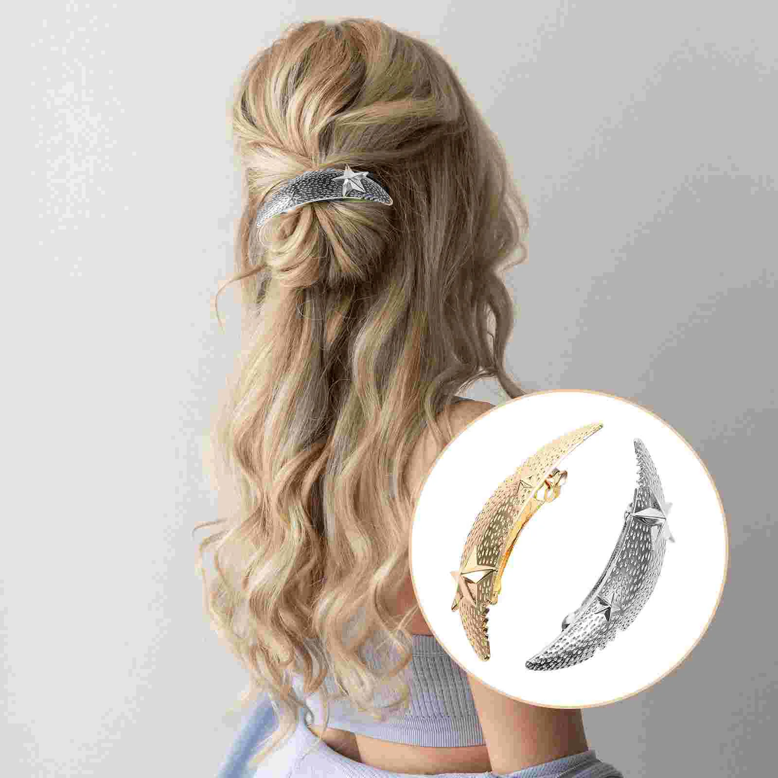 

2 Pcs Moon Barrettes Bridal Hair Accessories Fancy Clips for Women Cute Zinc Alloy Girl Bride Girls