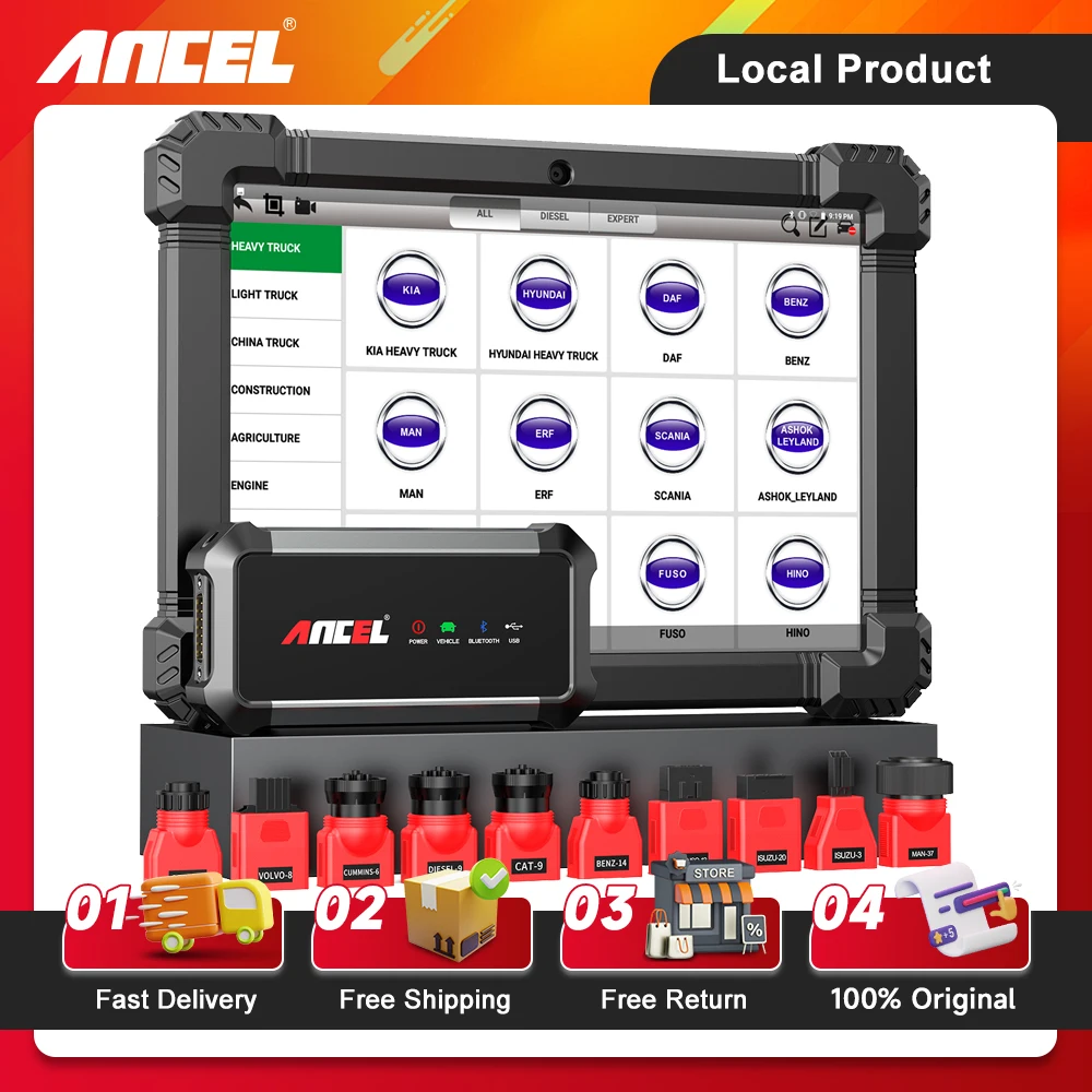 ANCEL X7 HD 10.1 ''ماسح ضوئي للشاحنة الثقيلة DPF ECU ترميز شبه شاحنات جميع أدوات تشخيص النظام أداة مسح الديزل ثنائية الاتجاه