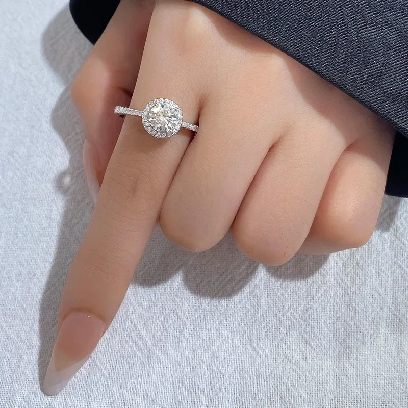 GRA 1CT Rrond مويسانيتي الحقيقي خواتم الماس للنساء ريال 925 فضة جودة عالية ارتداء اليومي غرامة مجوهرات فاخرة #4