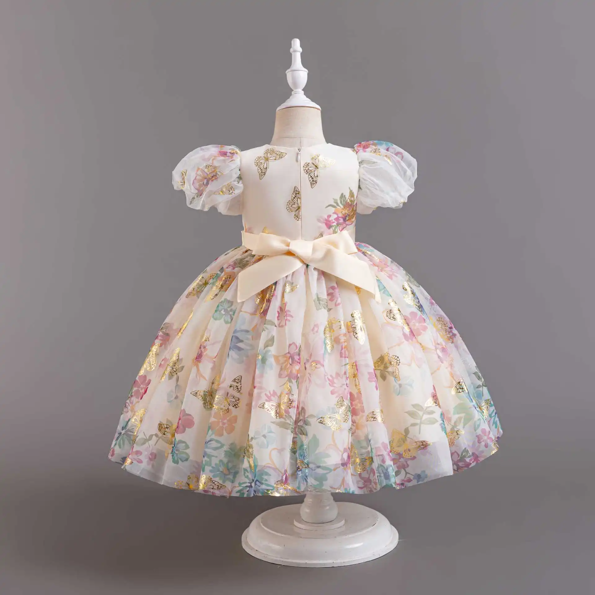 Hetiso Abiti da ragazza con farfalla dorata Abito intero in chiffon floreale per bambina Abito da festa di compleanno Vetro per bambini 1-6 anni