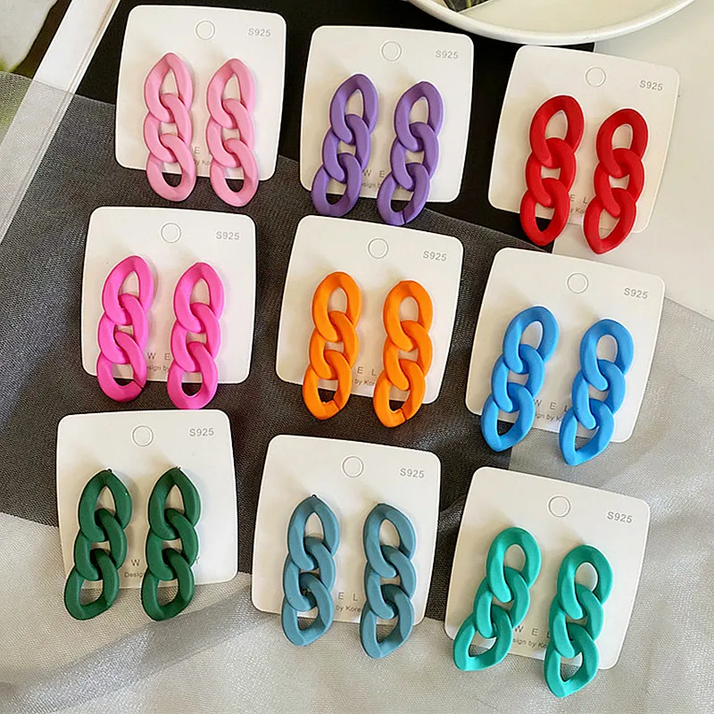 Fashion Acrylic Colorful Geometric Chain Dangle Earrings for Women Girls Korean Long Link Pendant Earrings Party Jewelry Gifts