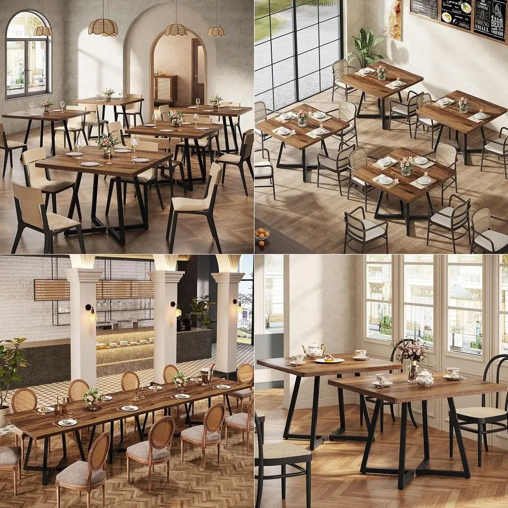 

Round Commercial Dining Table Set of 4, 23.6 Heavy Duty Bar Table with Chairs, Wooden Kitchen Table for Restaurant, Cafe, Baker