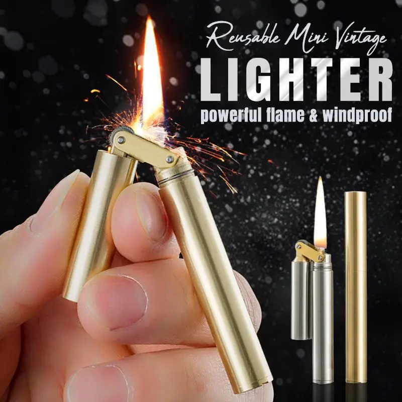 Nunchakus Lighter for Men Dad Husband Christmas Gift Vintage Lighter Nunchucks Kerosene Lighter Windproof Brass Stainless Steel