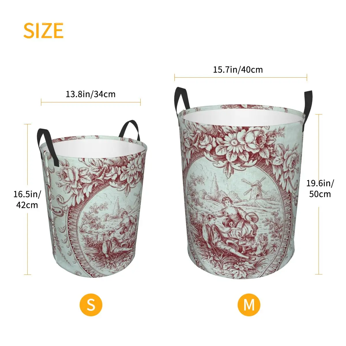 custom Vintage French Romantic Toile De Jouy Laundry Basket Collapsible Clothes Hamper for Nursery Kids Toys Storage Bin