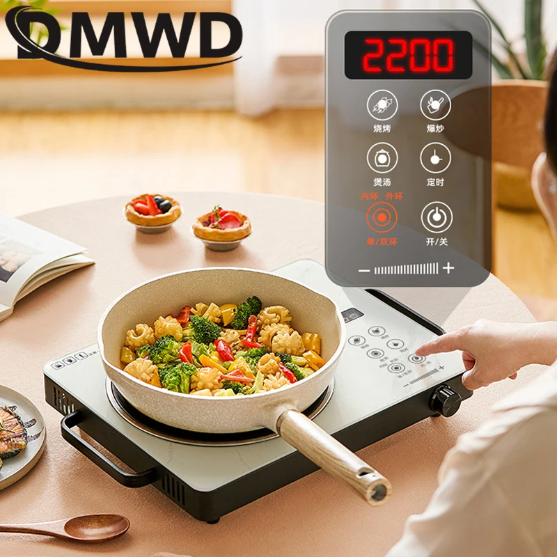 DMWD 2200W Electric Ceramic Stove Ceramic-glass Cooktop Waterproof Touch Panel Infrared Poly Energy Pottery Stove Water Boiler