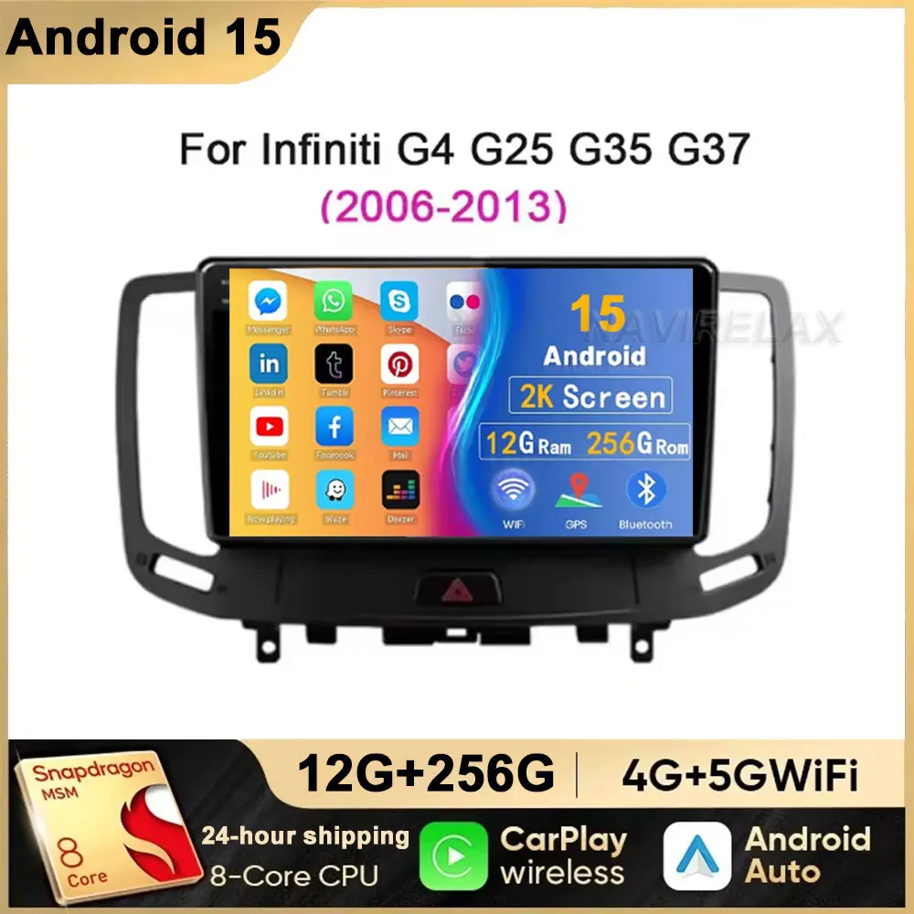 

Android 15 For Infiniti G25 G35 G4 G37 2006-2013 Car Radio Multimedia Player Autoradio OBD Video GPS RDS Video Carplay 2Din DSP