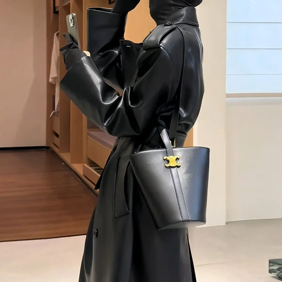 High-end Leather Jacket Women's 2025 Autumn Fashionable Temperament Lapel Lace-up Waist Mid-length Leather Jacket Coat