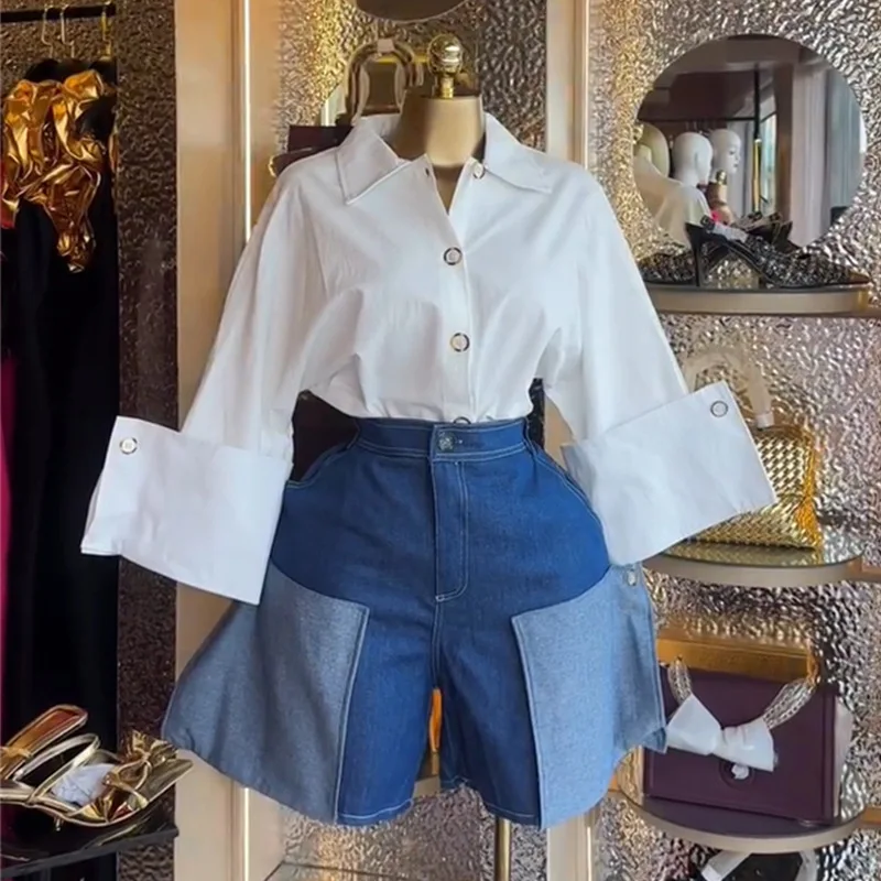 HKSH Spring Autumn New Women Chic Shirt Turn-down Collar Single Breasted Rolled-up Cuffs Solid Color Elegant Tide Blouse HK17225