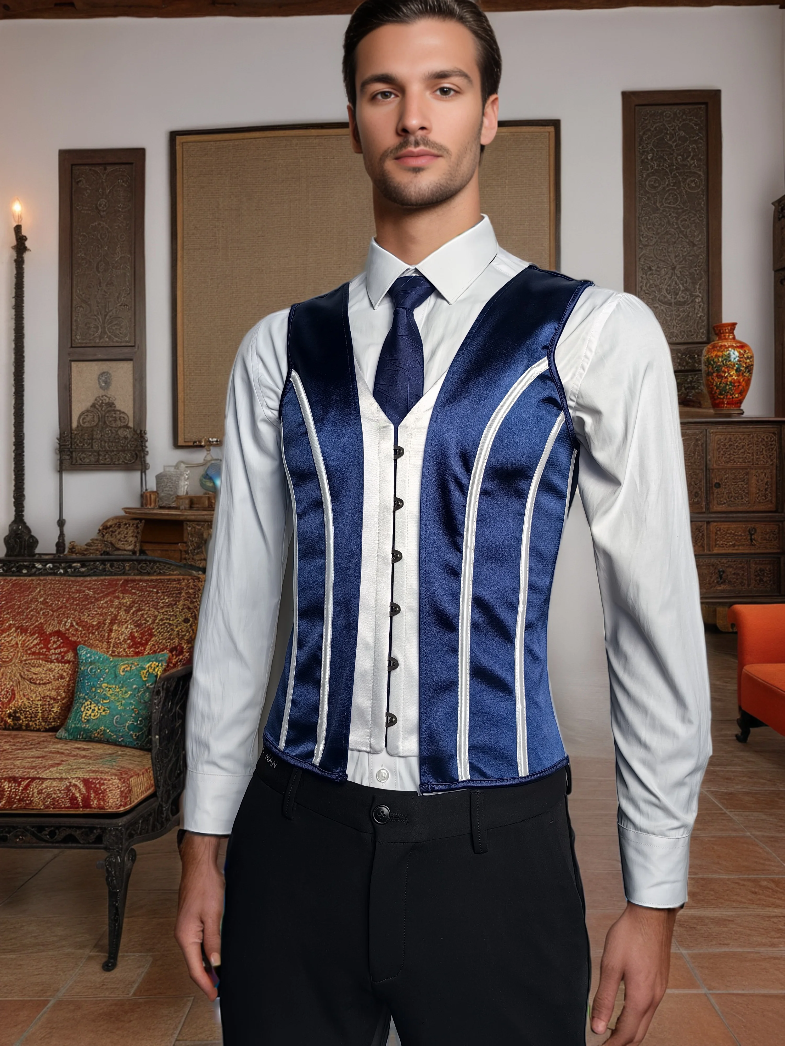 Chaleco de corsé ajustado para hombre, entrenador de cintura, chaleco Formal con cordones, disfraz Medieval deshuesado para escenario, camisetas sin mangas moldeadoras de boda