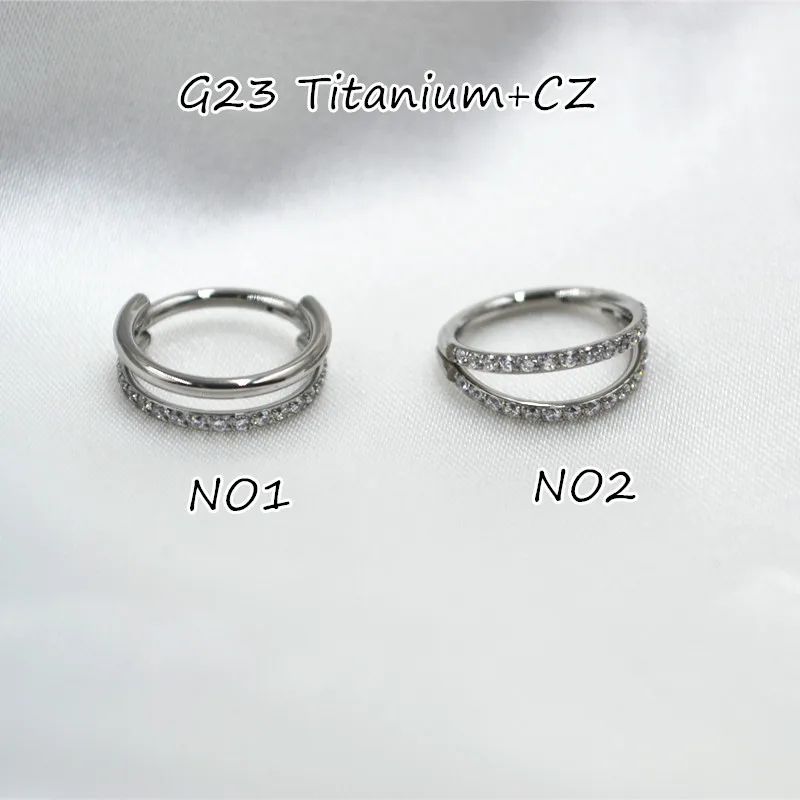 

10pcs G23 Titanium CZ Two Rings Nose Seamless Hinged Segment Ring Clicker Ear Cartilage Helix Body PiercingTragus Hoop Septum