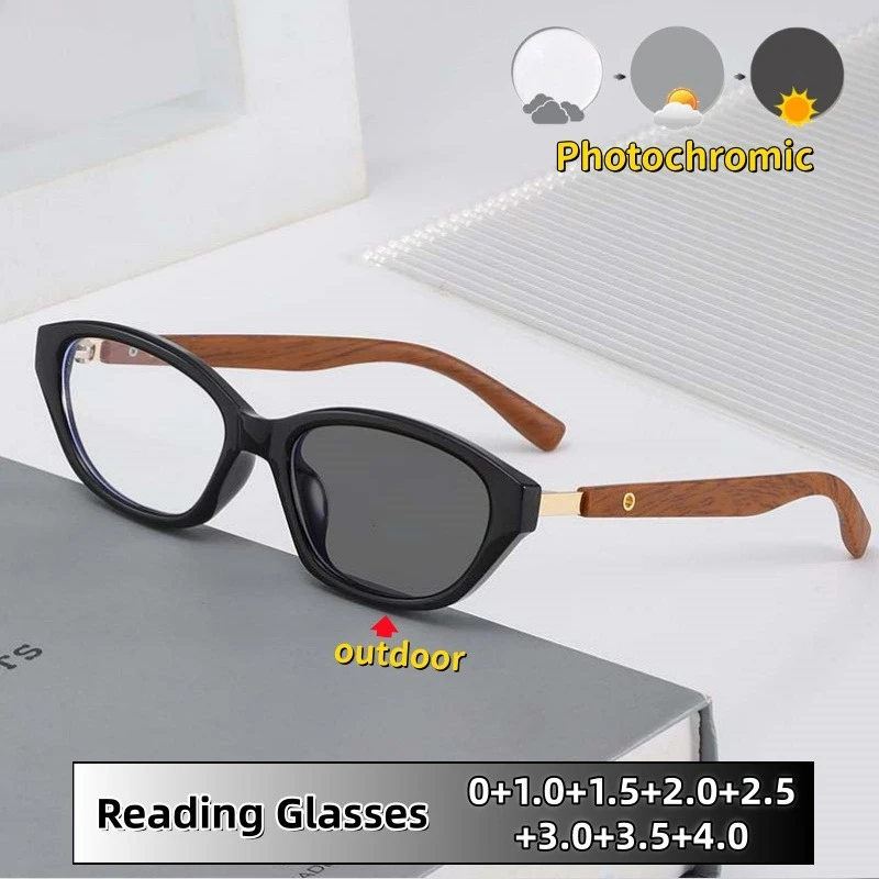 

Versatile Cat-Eye Photochromic Presbyopia Glasses Lightweight Comfortable Personality Anti-Blue Light Eyeglasses 0 To +4.0