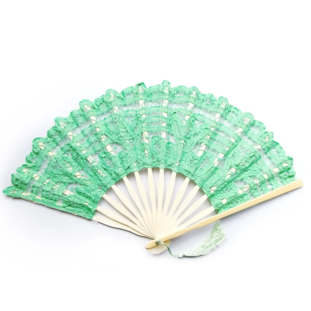 Royal Bamboo Handle Vintage Lace Hand Fan Hand Held European Style Embroidered Folding Fan with Tassel Dance Fan Wedding