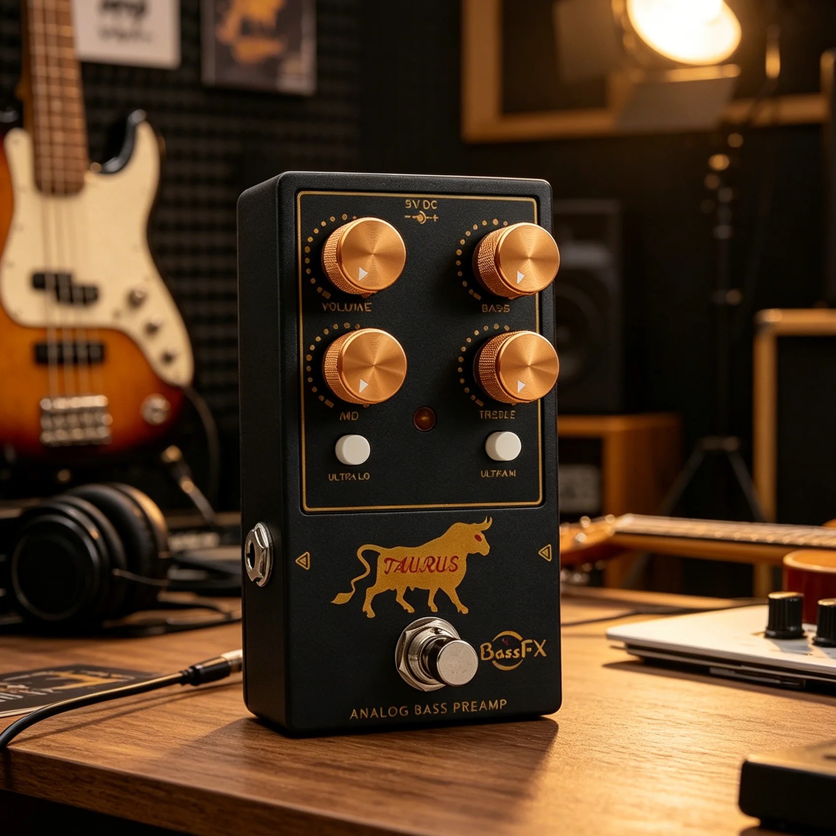 Fanmuzk TAURUS Classic Analog Bass Preamp Pedal 3-Band Active EQ + Ultra-Hi / Ultra-Lo Switches