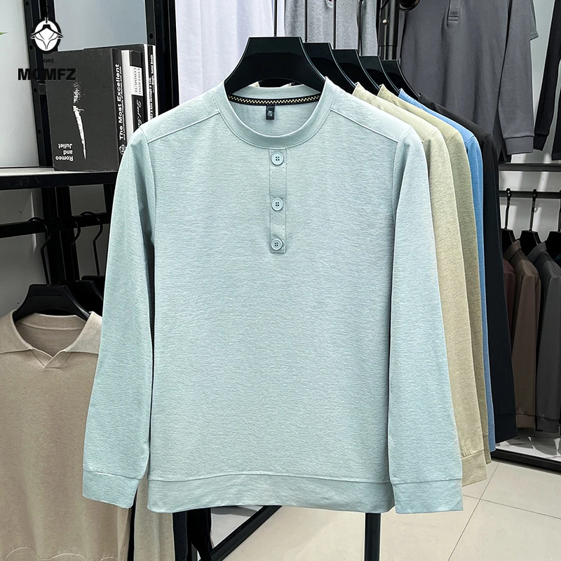 Mens Long Sleeve Henley Neck Shirt Casual Button Placket Top Men Business Office Wear Breathable Slim Fit Pullover