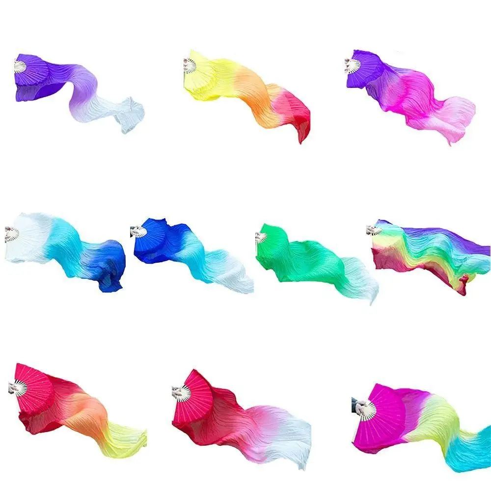 Hot Sell Kid Women Belly Dancing Fan Gradient Color Multicolors Long Imitation Fan 150cm Practice Dancer Tool Dance Accessories
