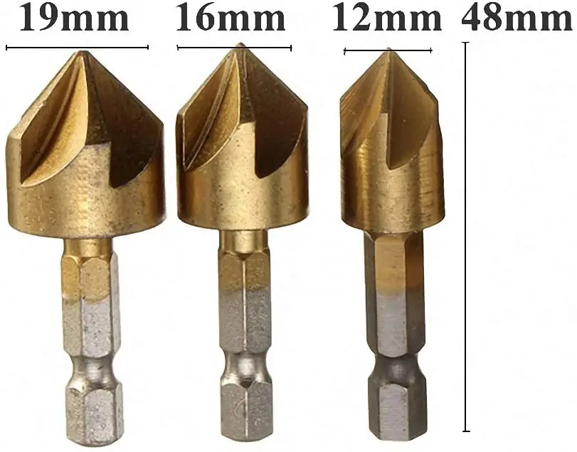 3pcs 6pcs HSS punta per smusso svasatore smusso punta da trapano 1/4 "codolo esagonale 90 gradi taglierina per smussatura legno 6mm-19mm