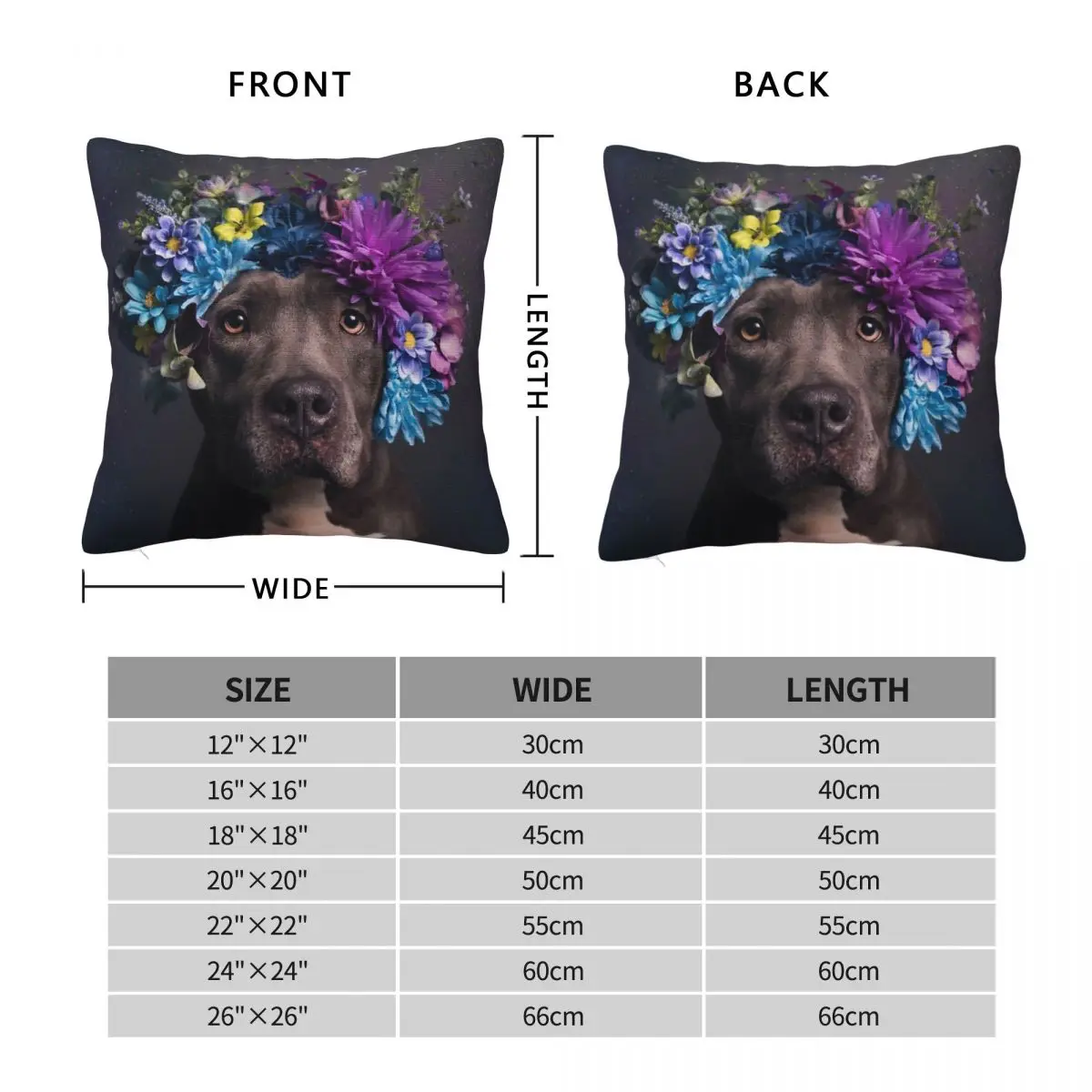 Pit Bull Flower Pillowcase Polyester Linen Velvet Creative Zip Decor Home Cushion Cover