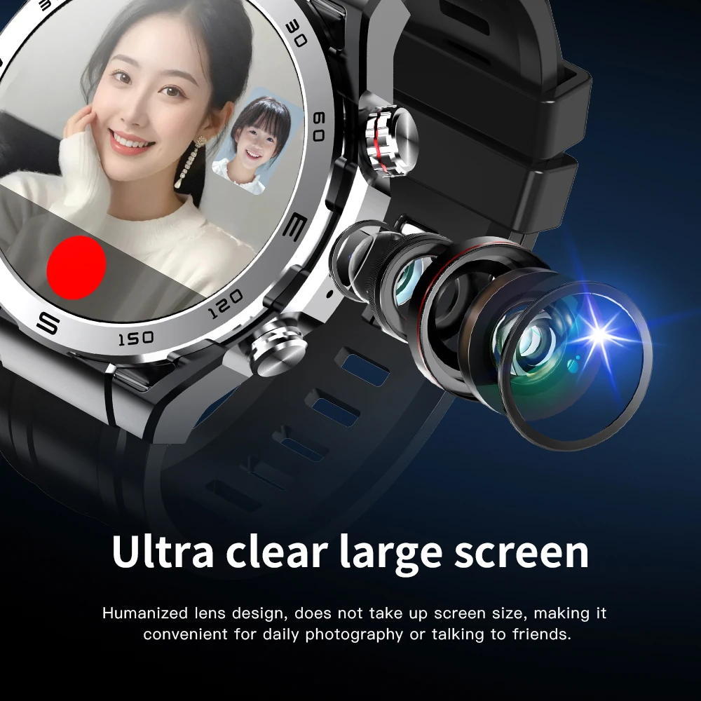 NEW Android Smart Watch 4G SIM Card 1.43'' AMOLED Screen GPS WIFI Side Camera Video Call Google Play Smartwatch