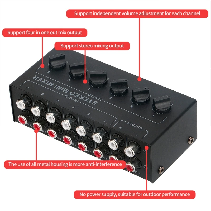 CX600 Mini Stereo 6-channel Low Noise Passive Mixer Multi-channel Mixer Small Sophisticated Audio Stereo Mixer